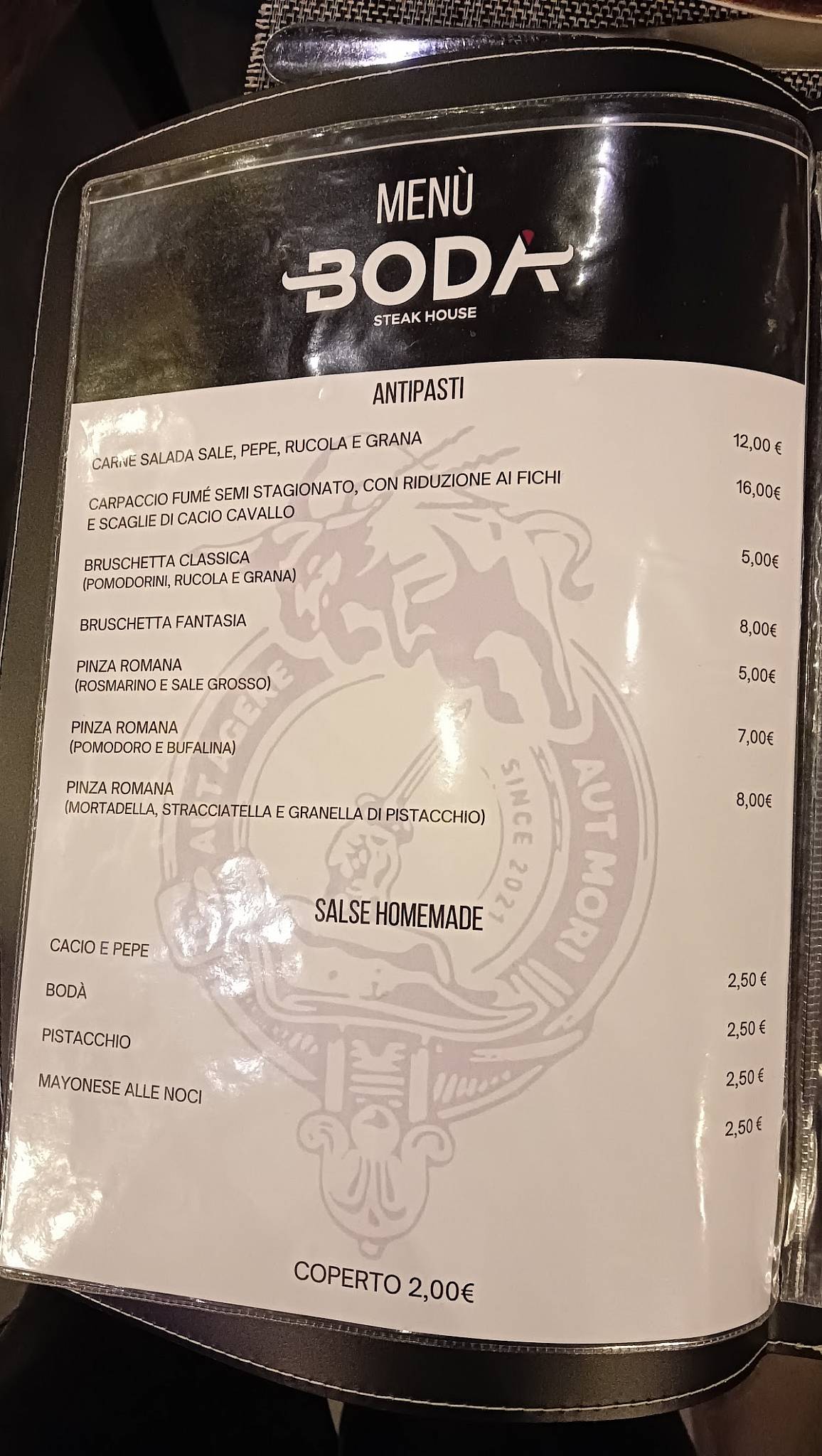 Menu di BODÁ Steakhouse 