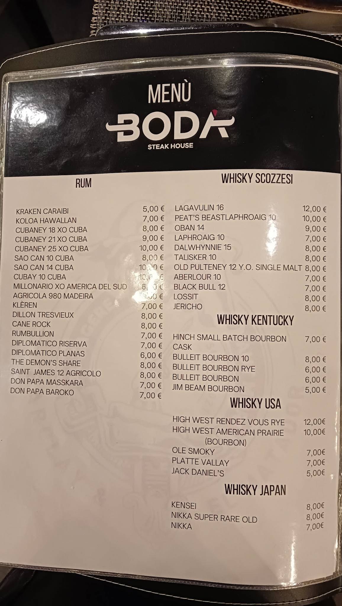 Menu di BODÁ Steakhouse 