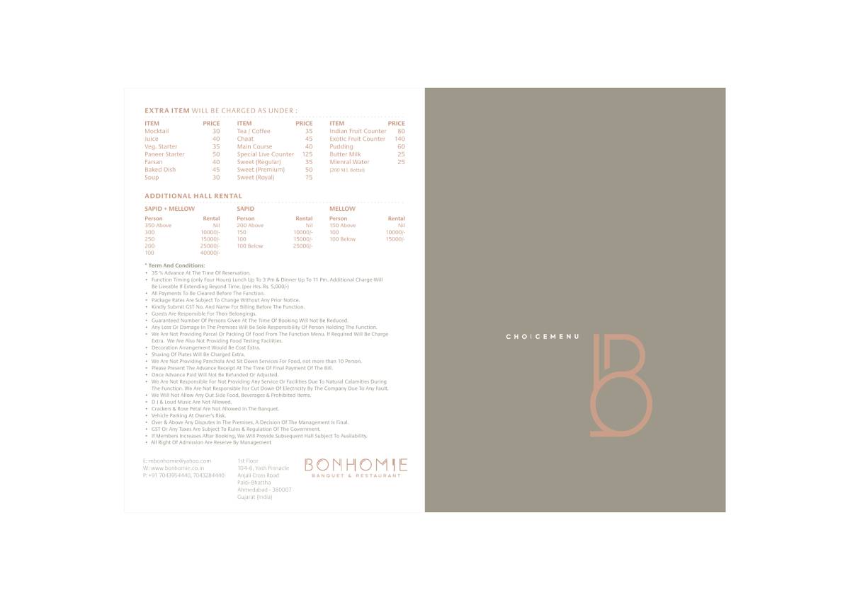 BONHOMIE 2 RESTAURANT & BANQUET, PALDI-BHATTA, AHMEDABAD menu