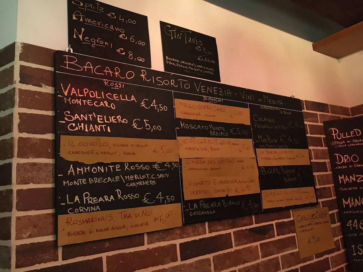 Menu di Bacaro Risorto Cannaregio 