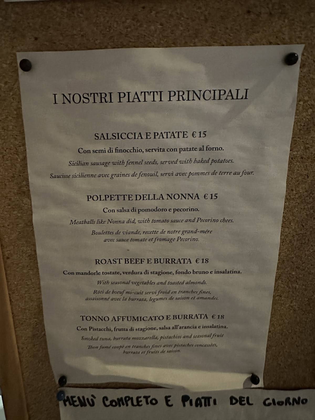 Menu di Bacarretto Bistrot. Il Siciliano