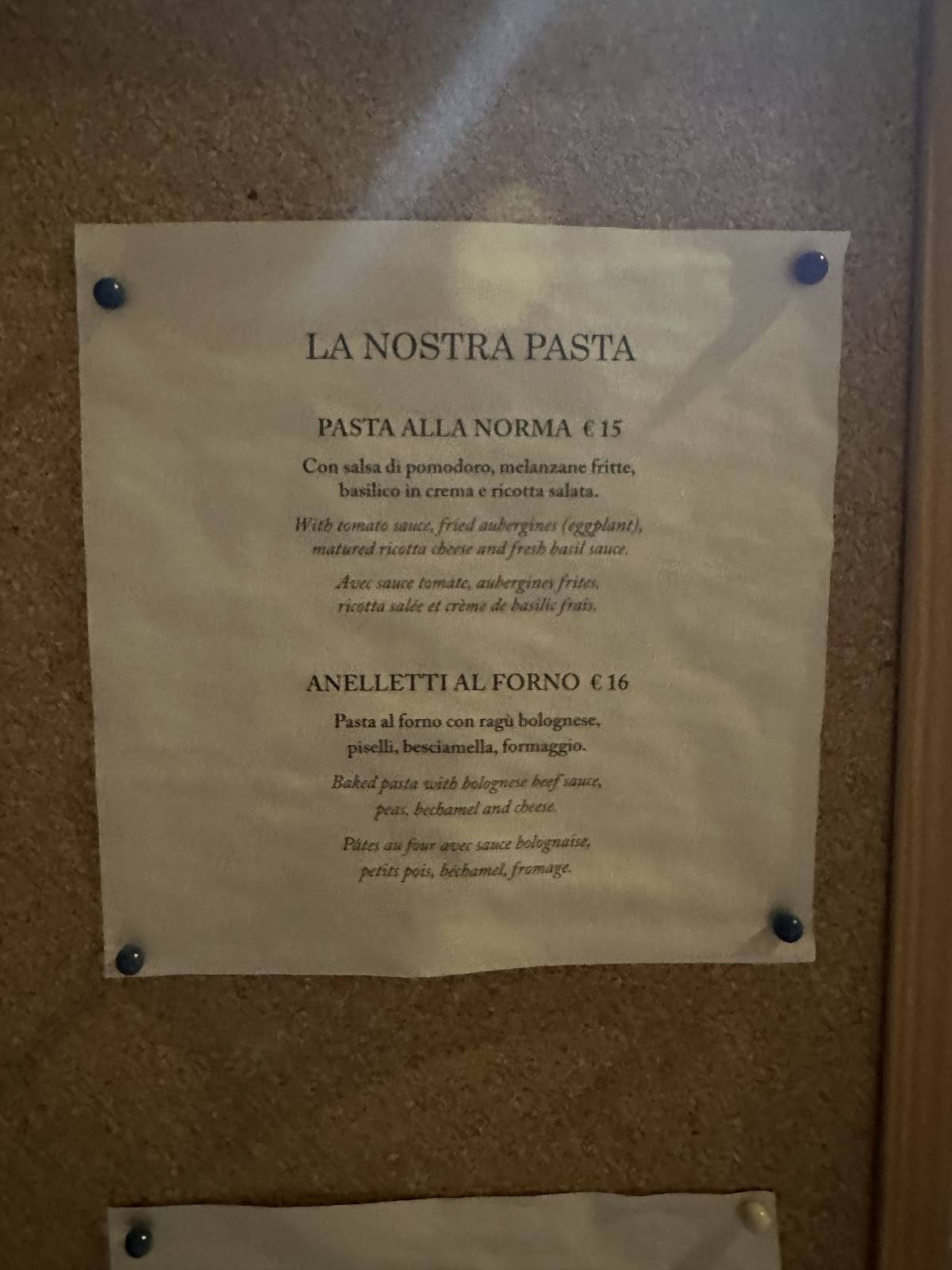 Menu di Bacarretto Bistrot. Il Siciliano