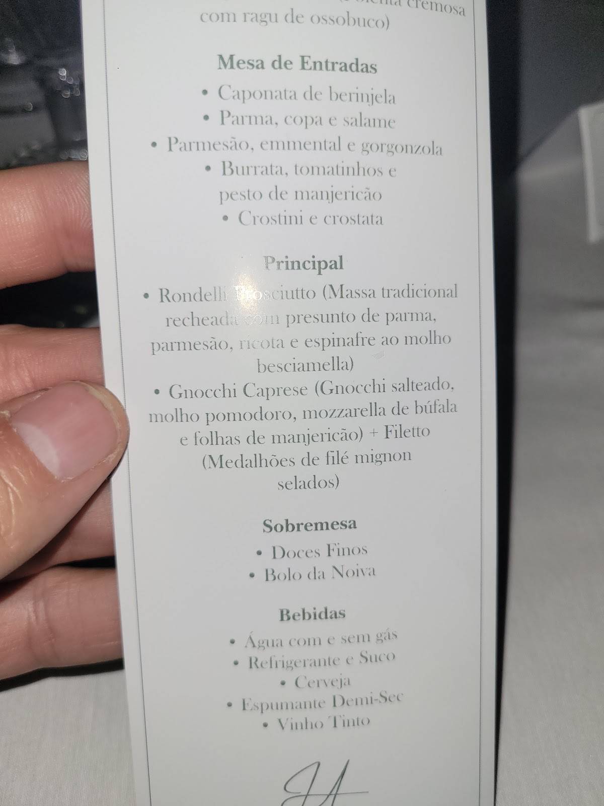 Bacchi Osteria cardápio