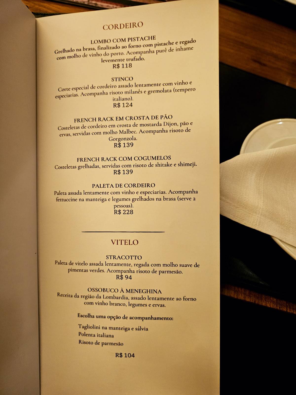 Baco Espaço Gastronômico cardápio