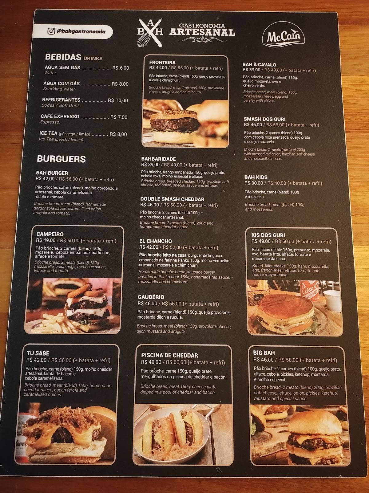 Bah Gastronômia Artesanal cardápio