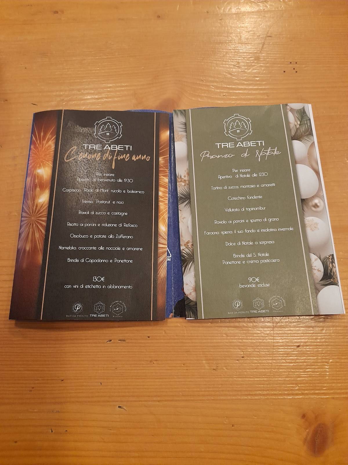 Menu di Baita Tre Abeti - Monte Zoncolan 