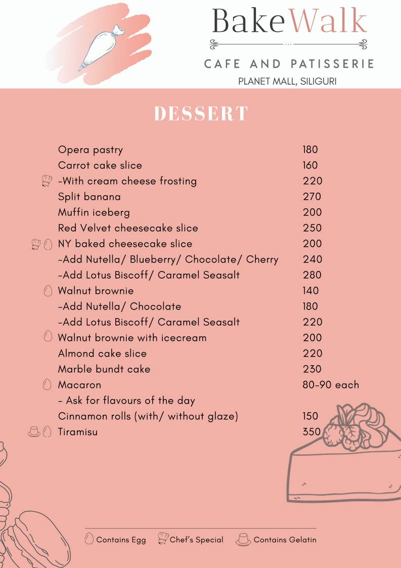 Bake Walk- cafe and patisserie menu