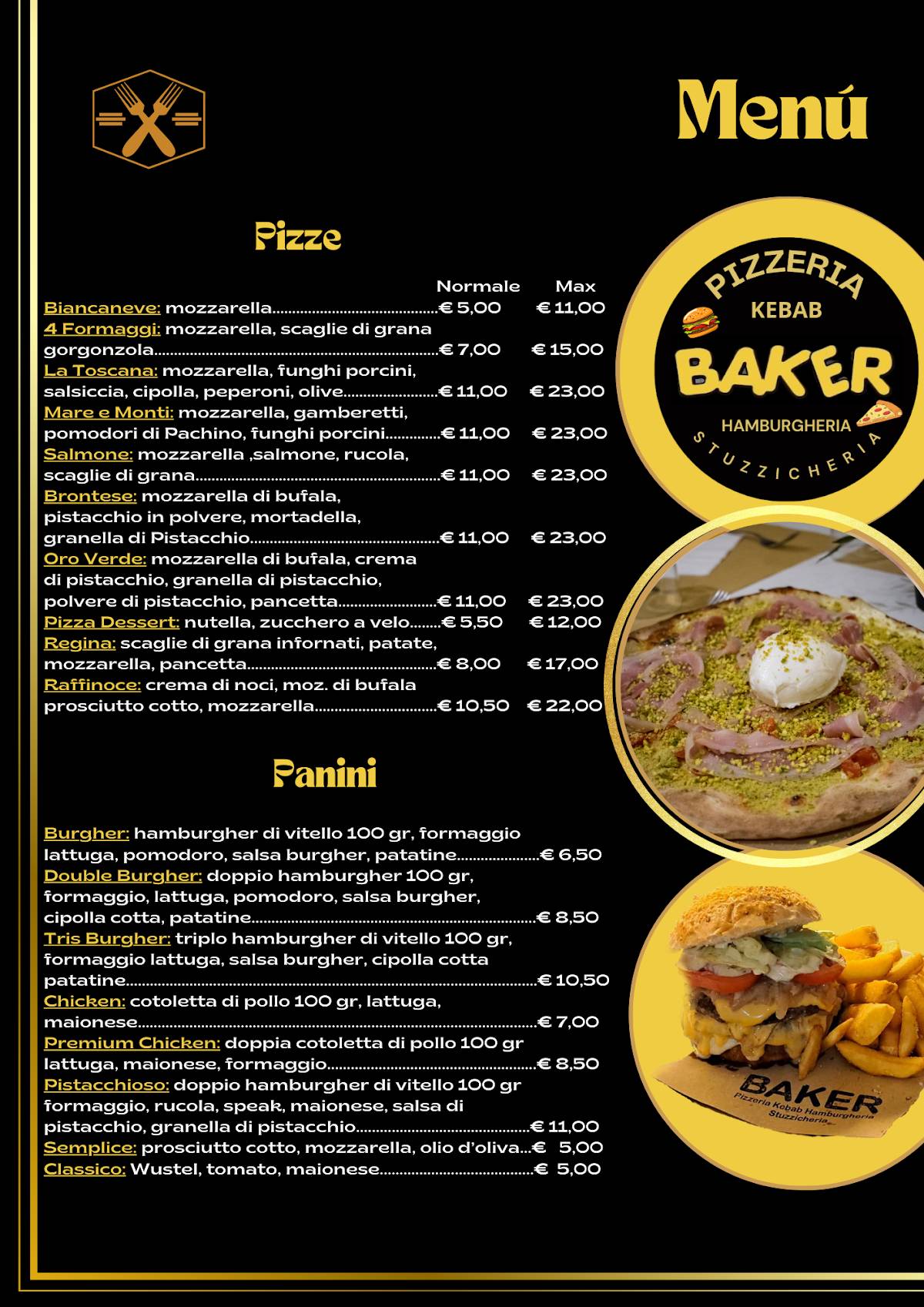 Menu di Baker pizzeria d'asporto kebab 