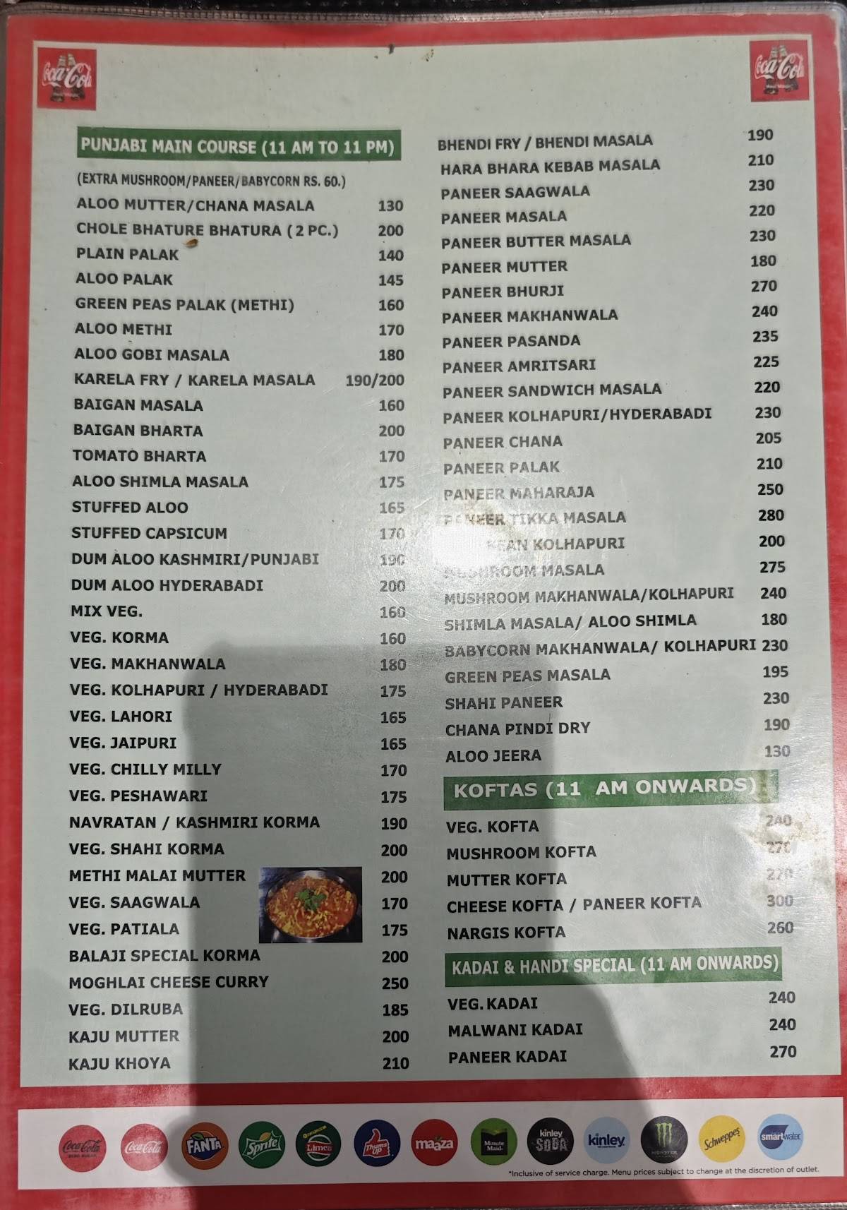 Balaji Restaurant menu