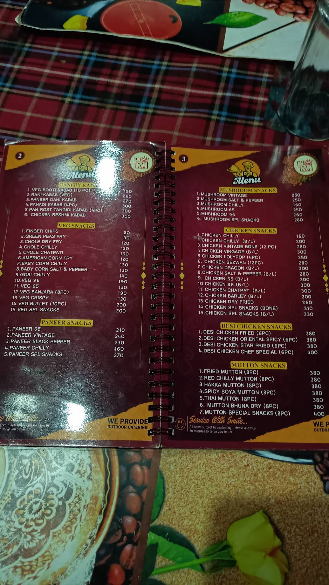 Hotel Raj Mahal menu