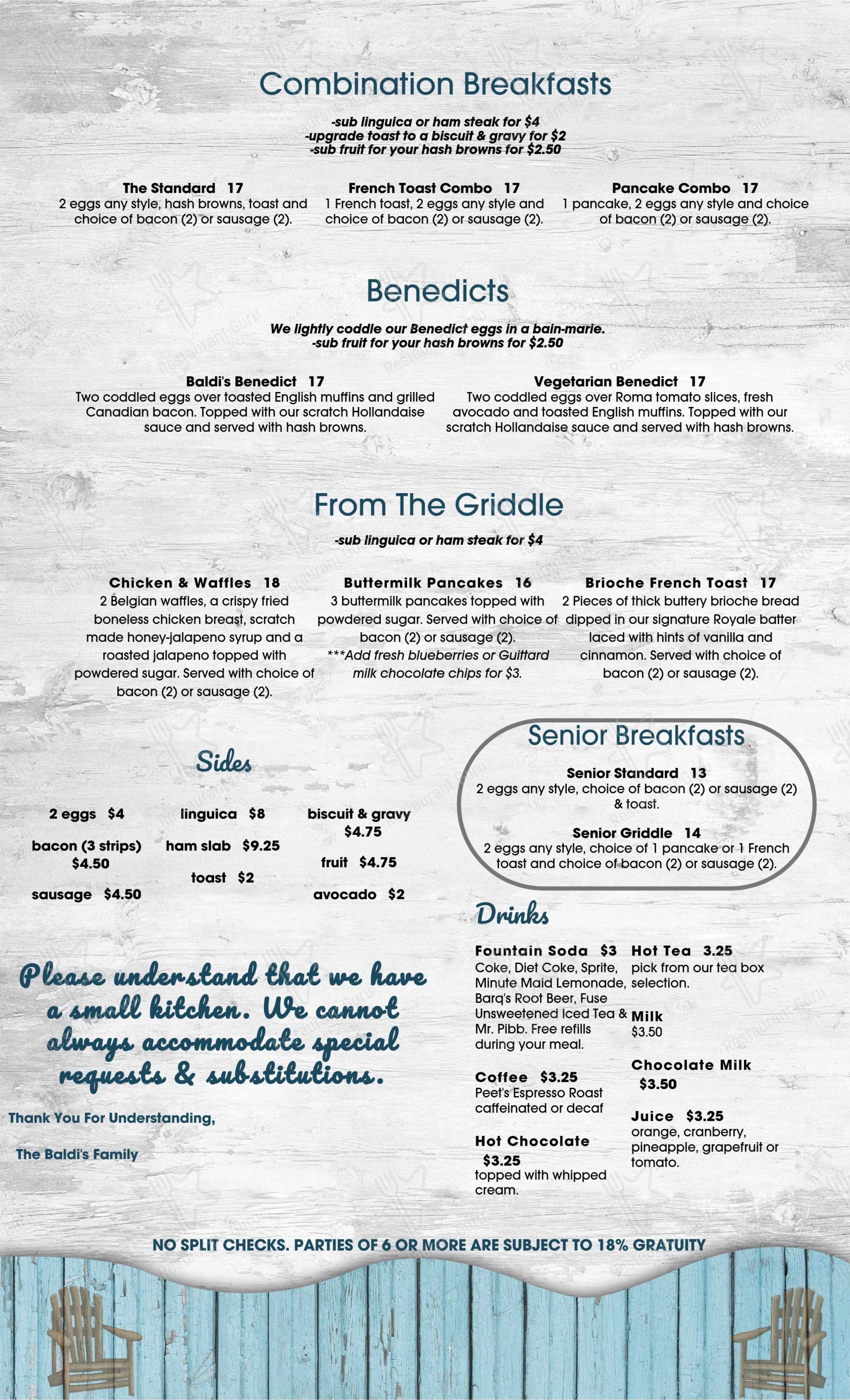 Menu at Baldi’s at Copper Valley restaurant, Copperopolis