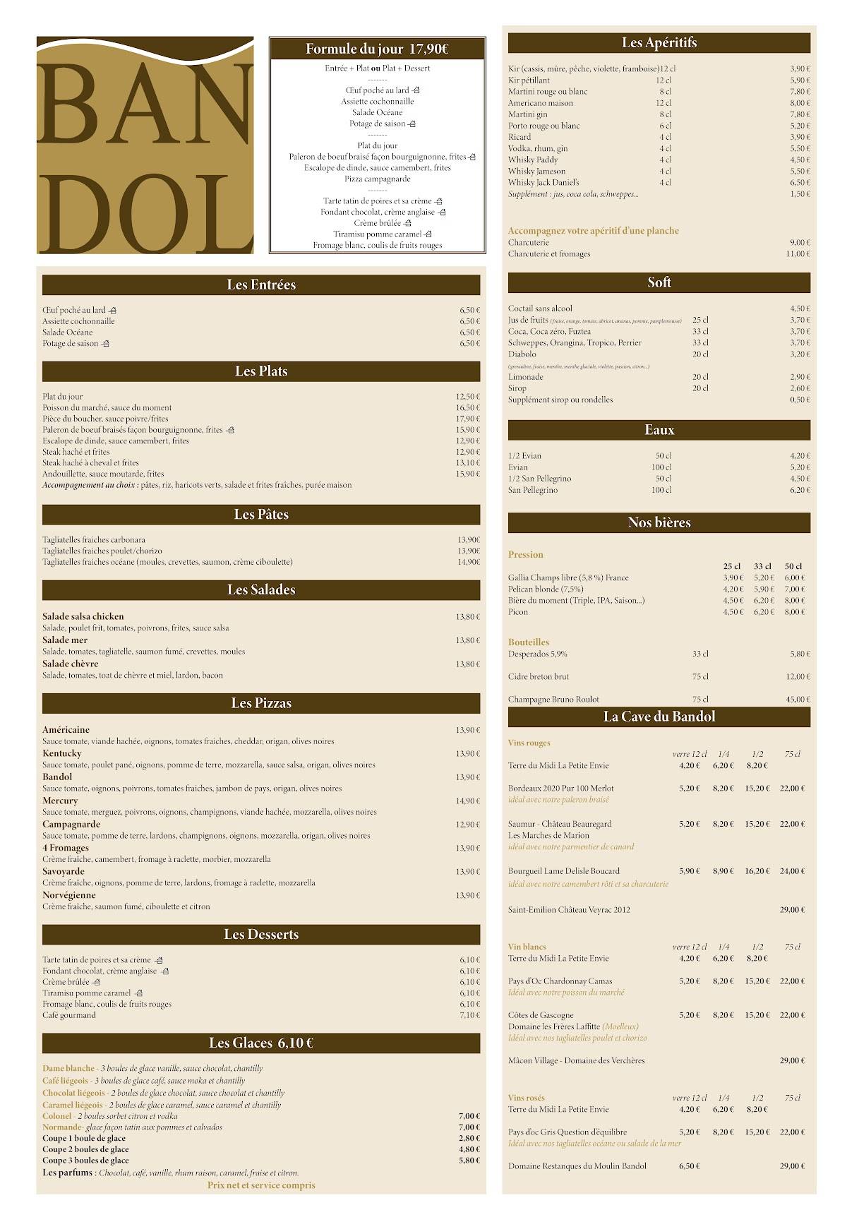 Menu de Bandol Café Brasserie Pizzeria