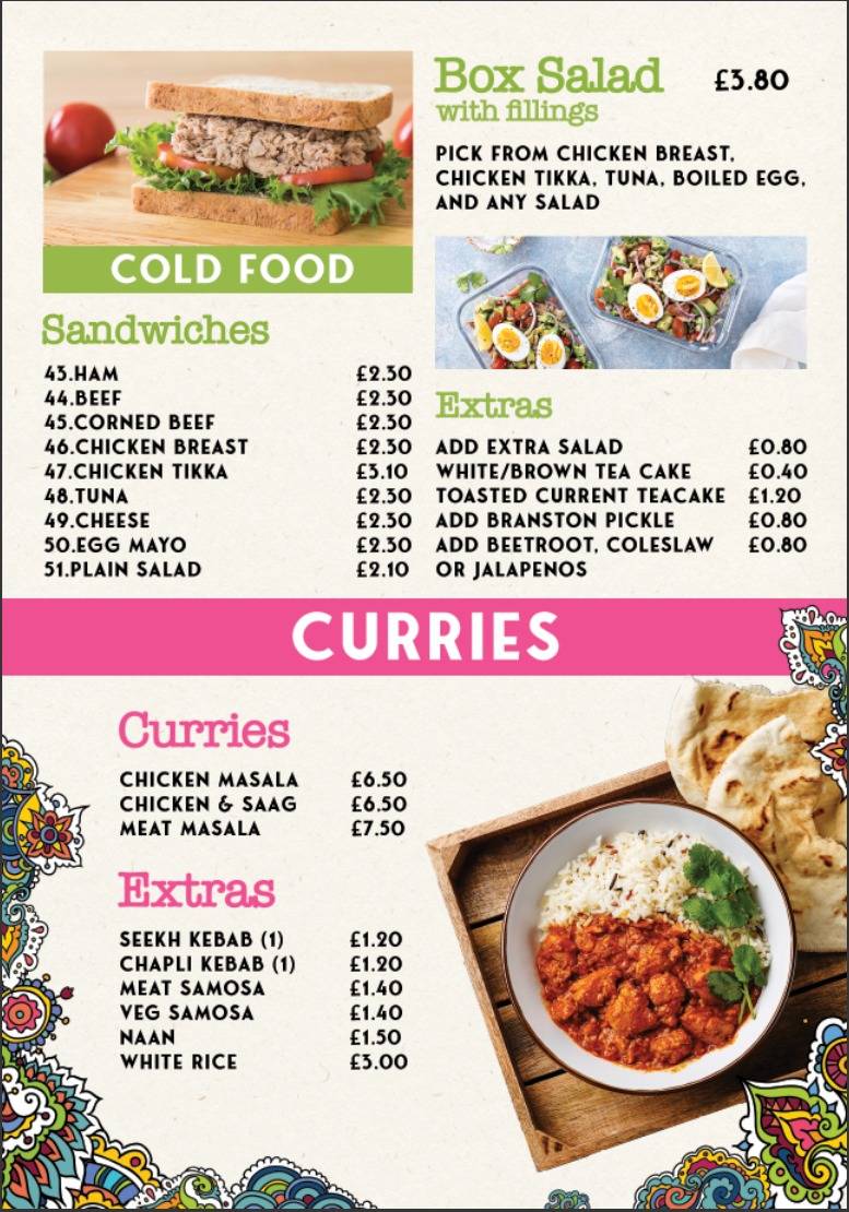 Menu at Banjo's coffee restaurant, Shipley
