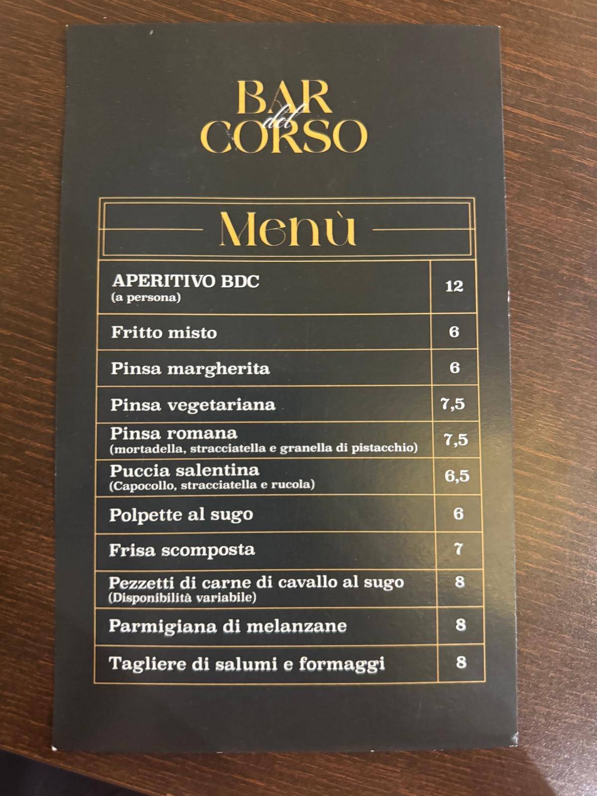 Menu di Bar Del Corso 