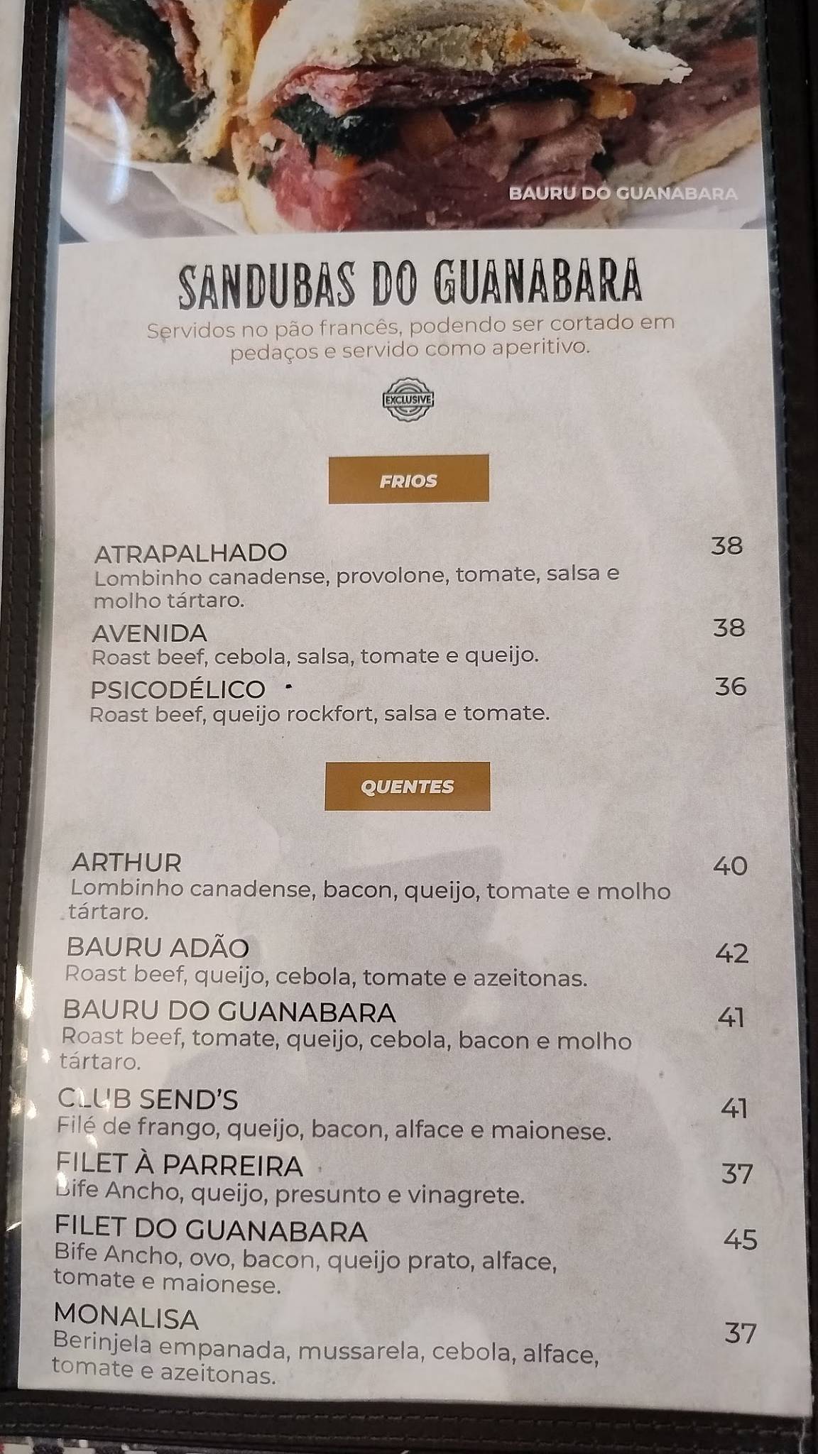 Bar Guanabara - O Bar Mais Antigo de São Paulo cardápio