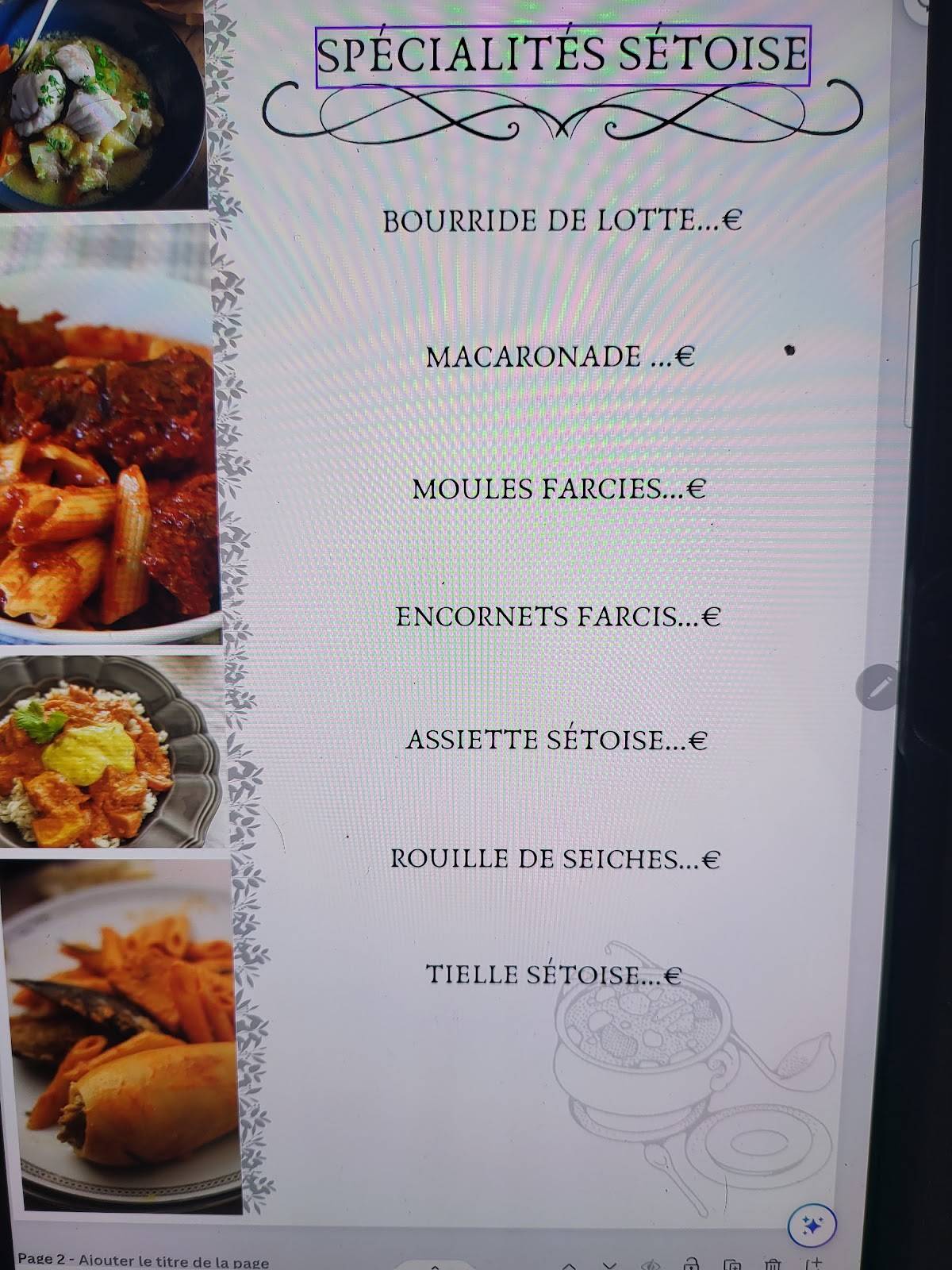 Menu de Brasserie Le Flore