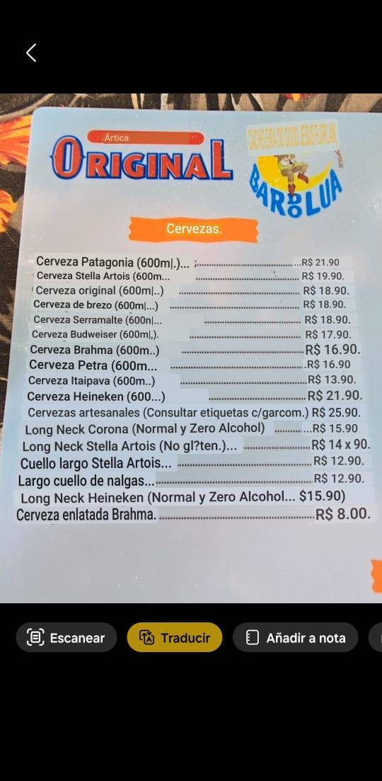 Bar do Lua cardápio