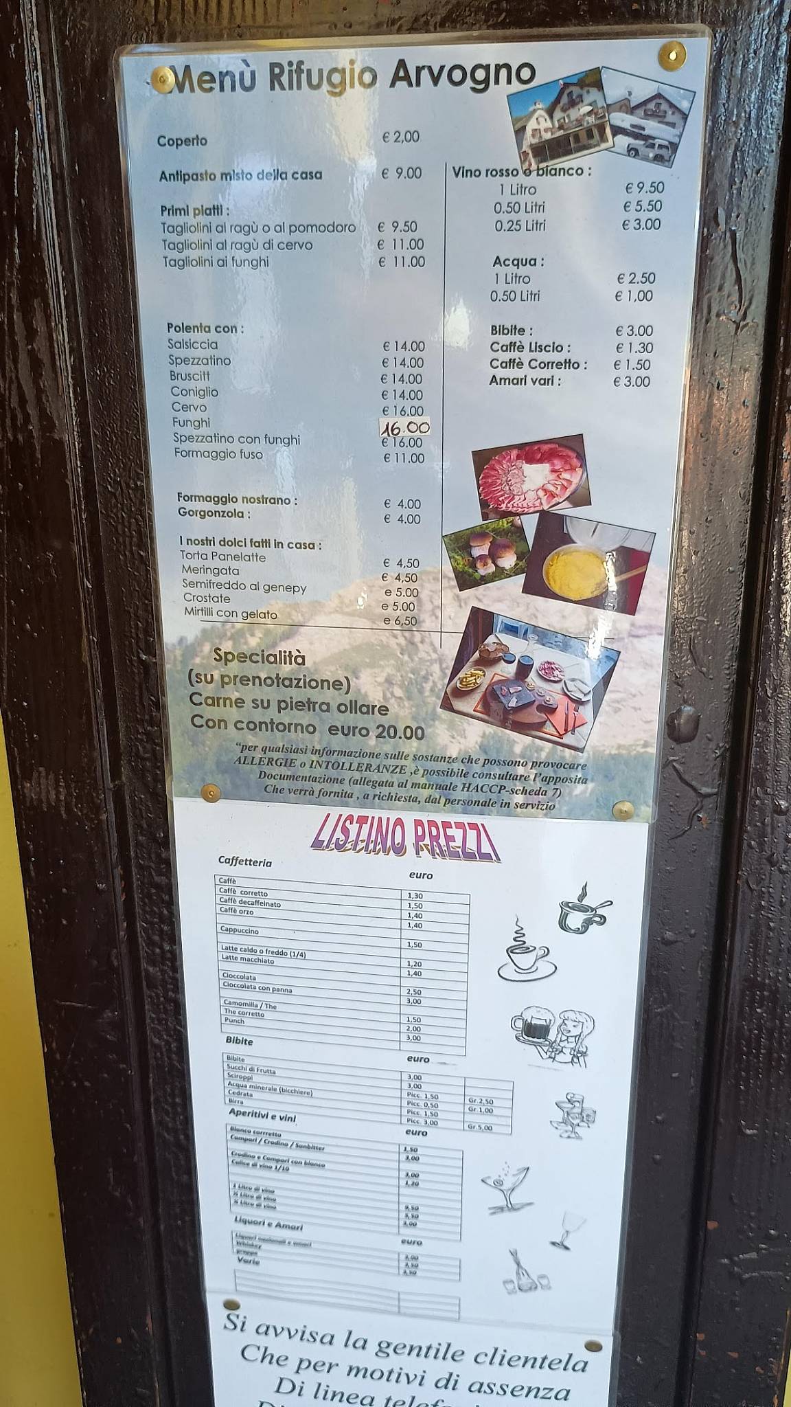 Menu di Bar Ristorante Rifugio Arvogno Da Pio 