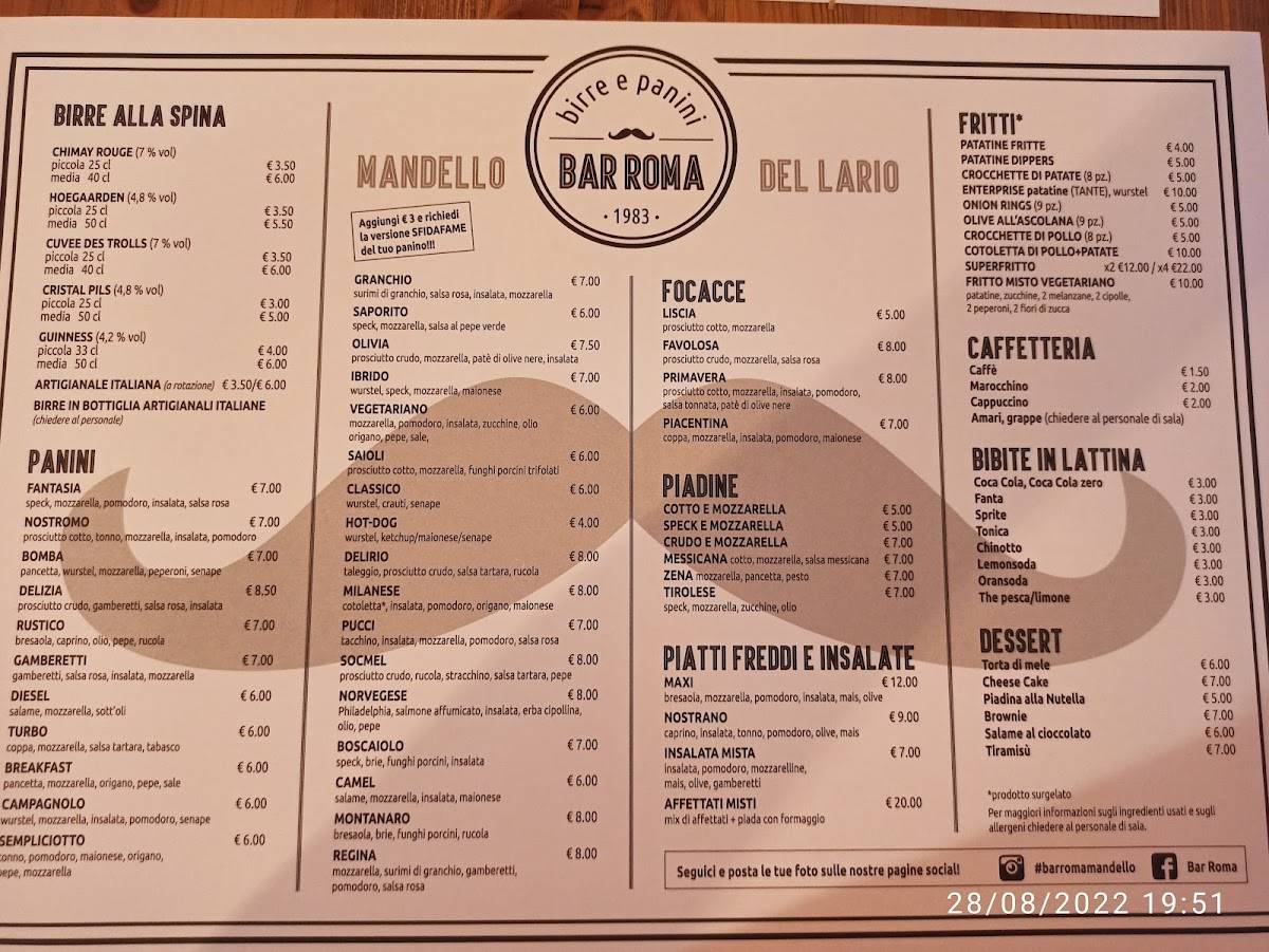 Menu di Bar Roma srl 