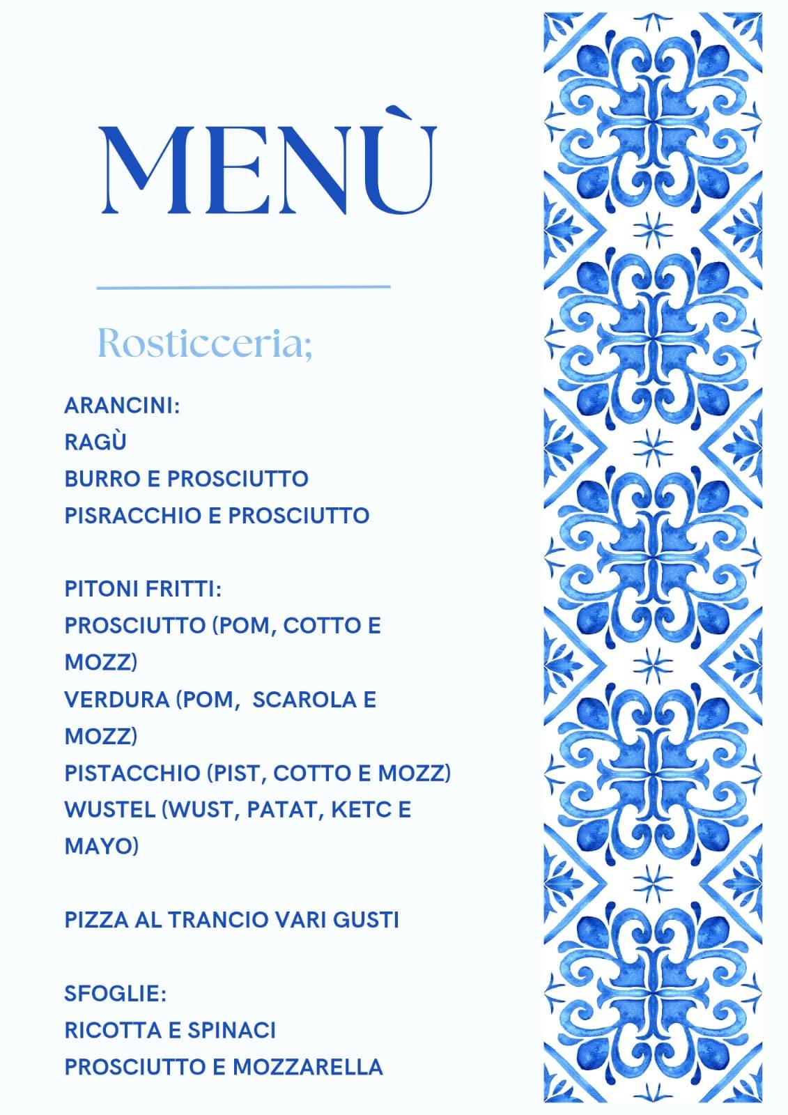Menu di Bar Snack Cafarella 