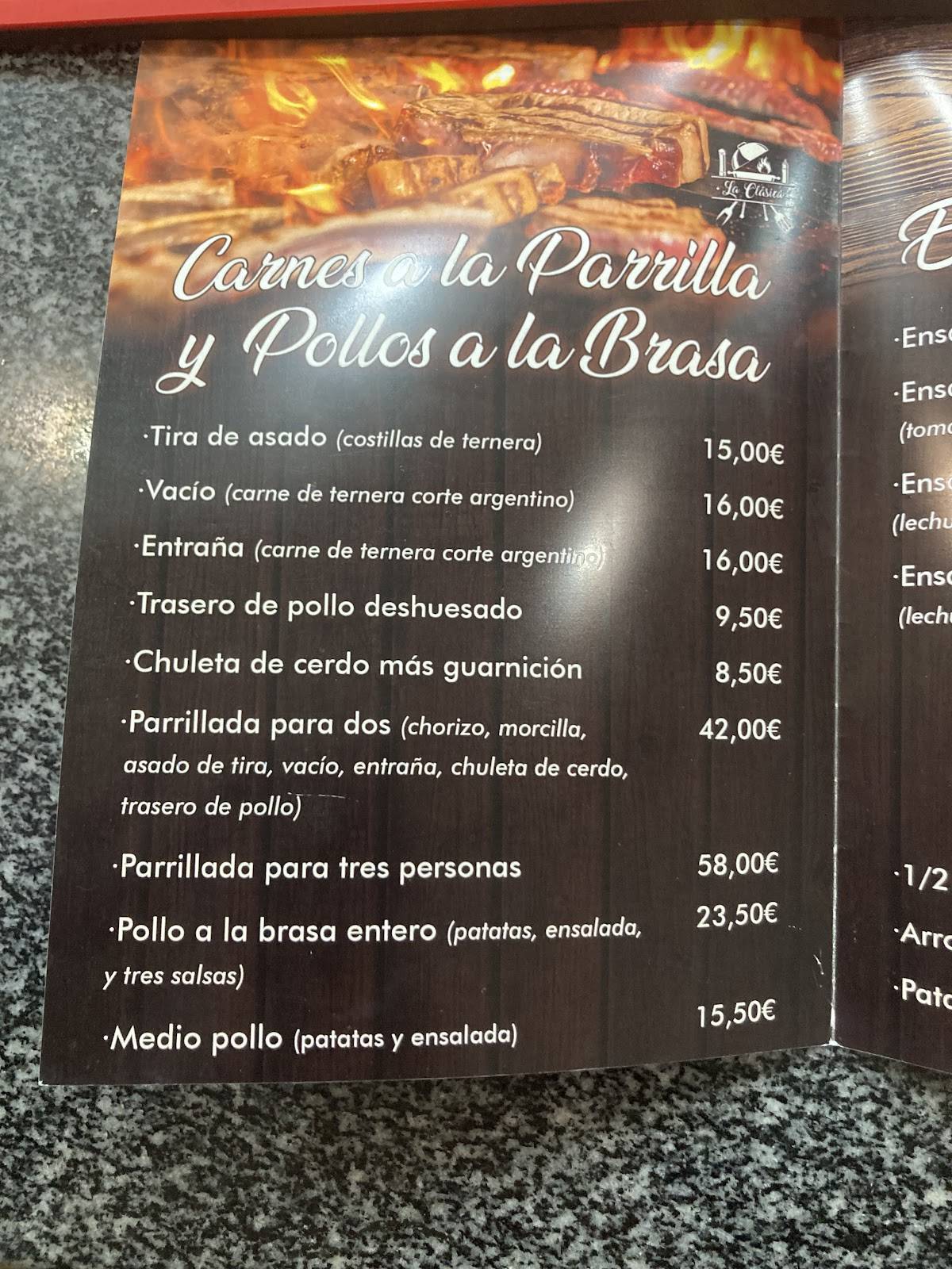 Carta de Bar & Parrilla al Carbón La Clásica, Madrid, C. del Río Ulla