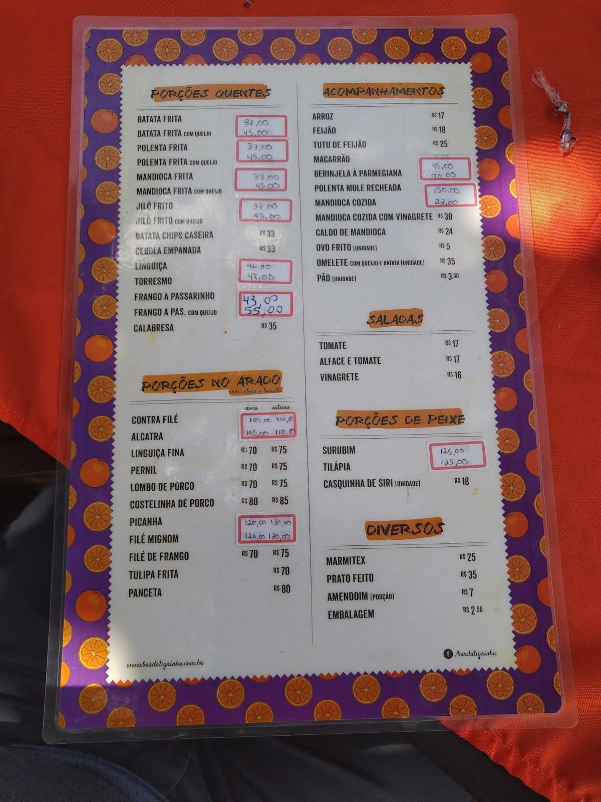 Bar da Tigrinha cardápio