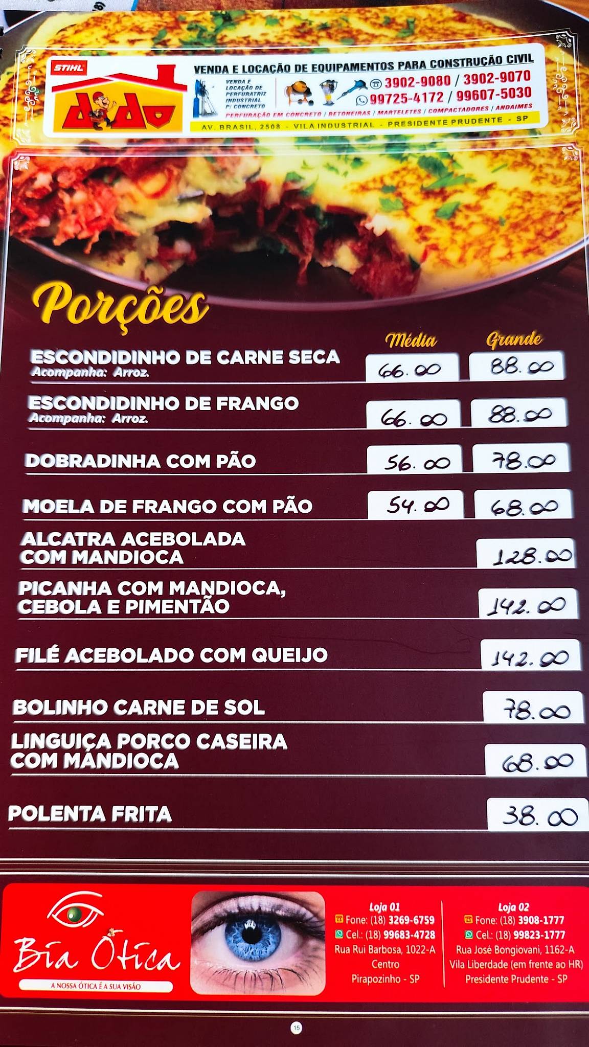 Bar do João Porquinho cardápio