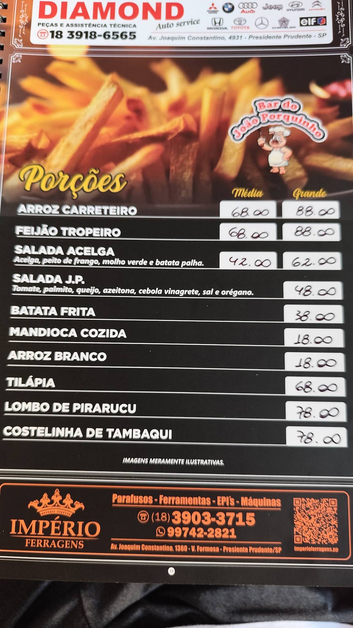 Bar do João Porquinho cardápio