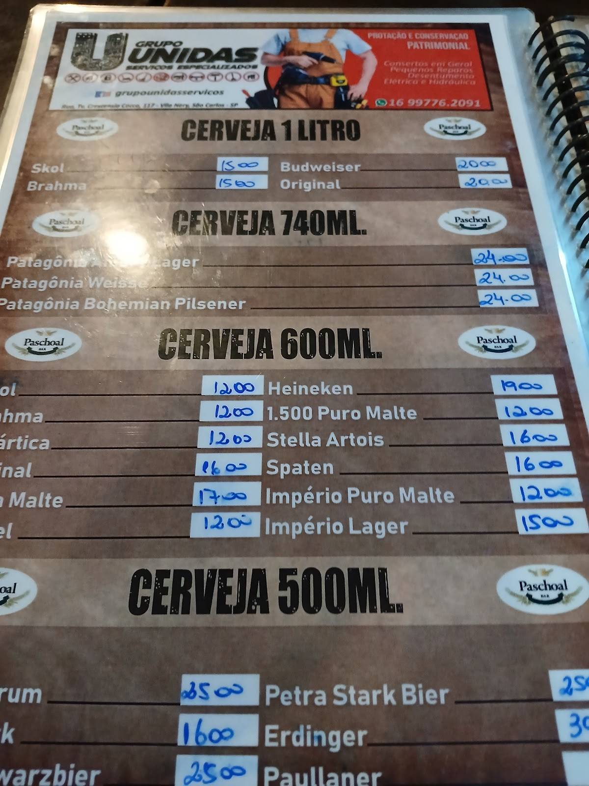 Bar do Paschoal cardápio