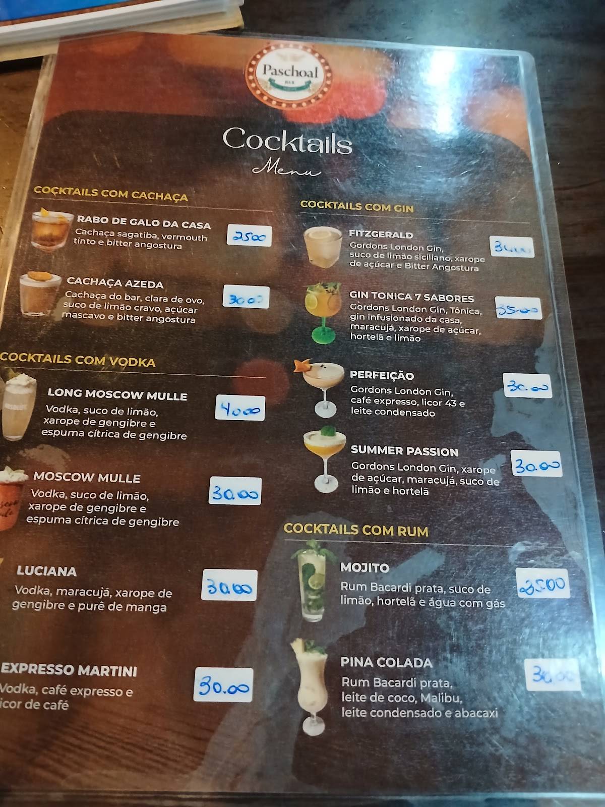 Bar do Paschoal cardápio