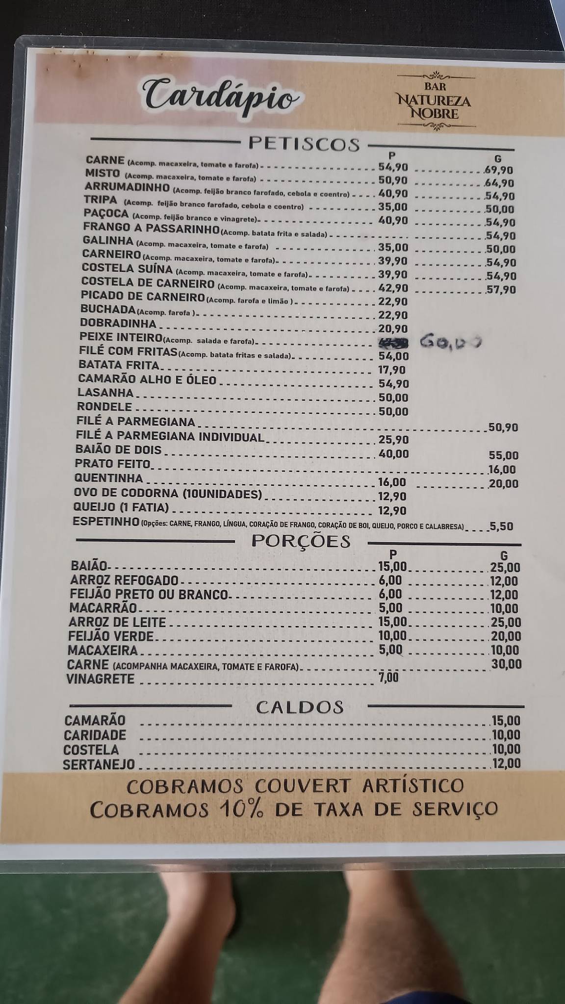 Bar e Restaurante Natureza Nobre cardápio