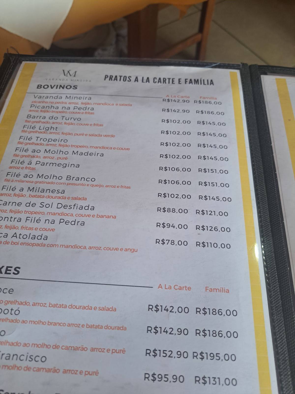 Bar e Restaurante Varanda Mineira cardápio