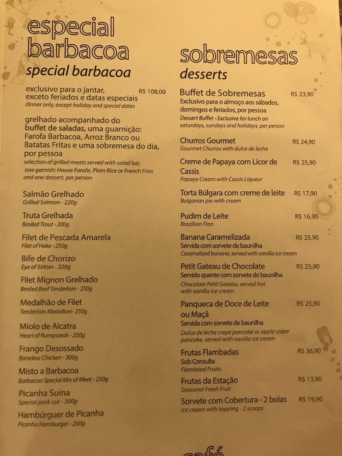 Barbacoa Salvador cardápio
