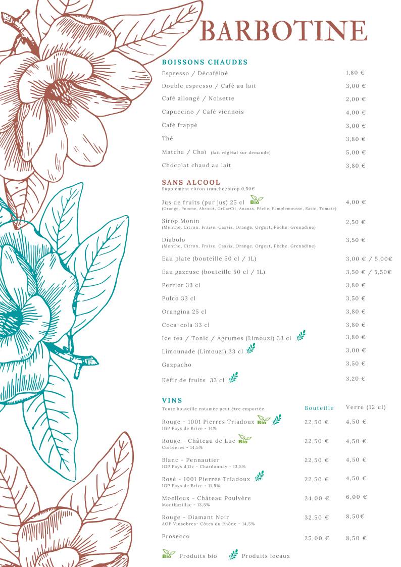 Menu de Barbotine