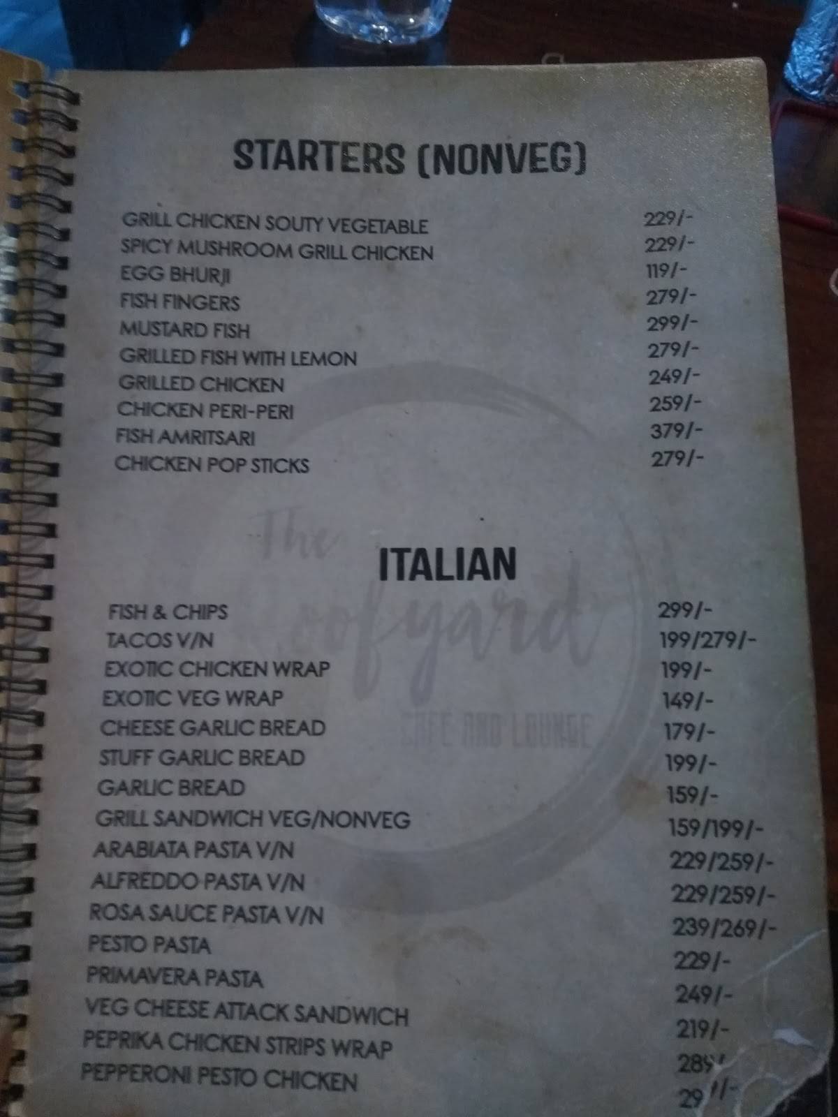 The Roofyard Cafe and Lounge menu