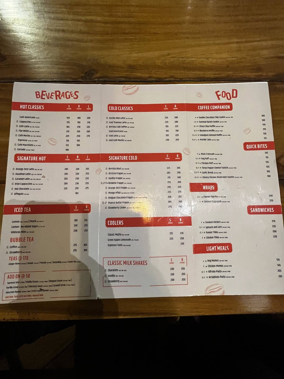 Barista menu