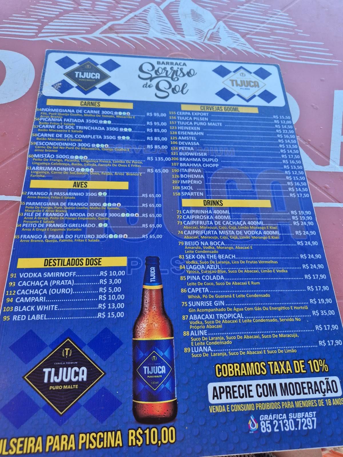 Barraca Sorriso do Sol cardápio