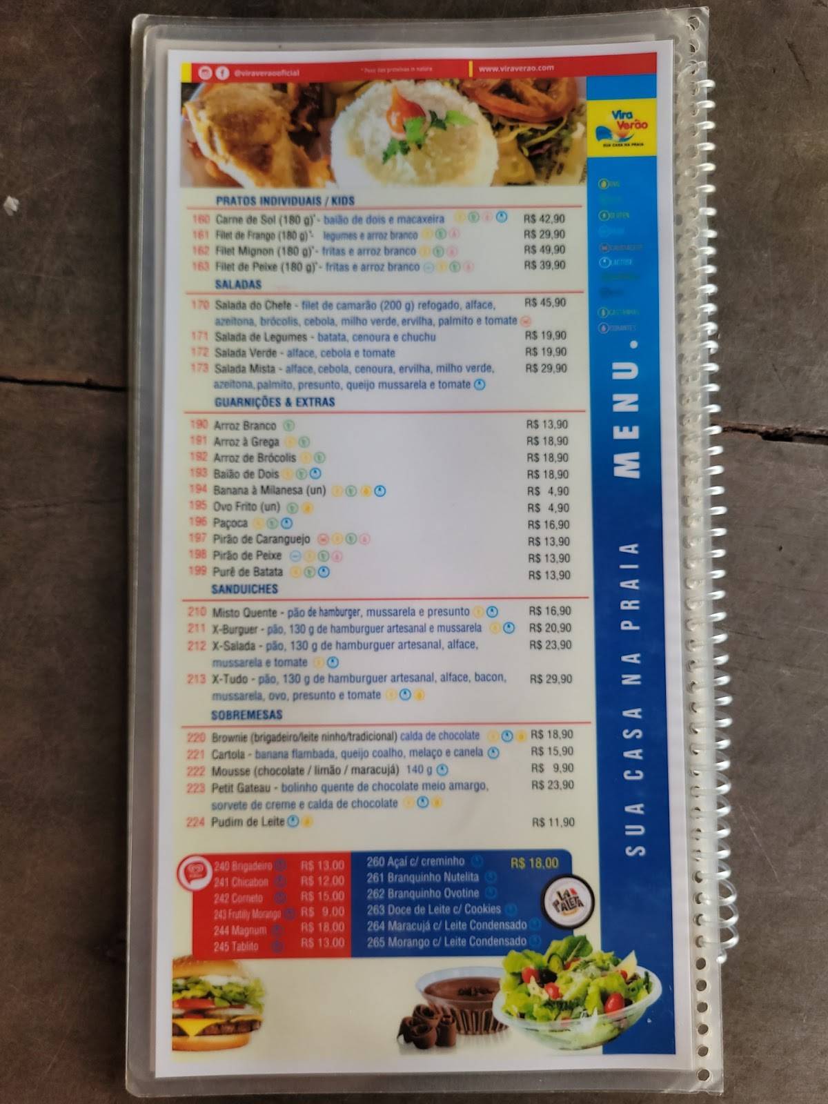 Vira Verão cardápio