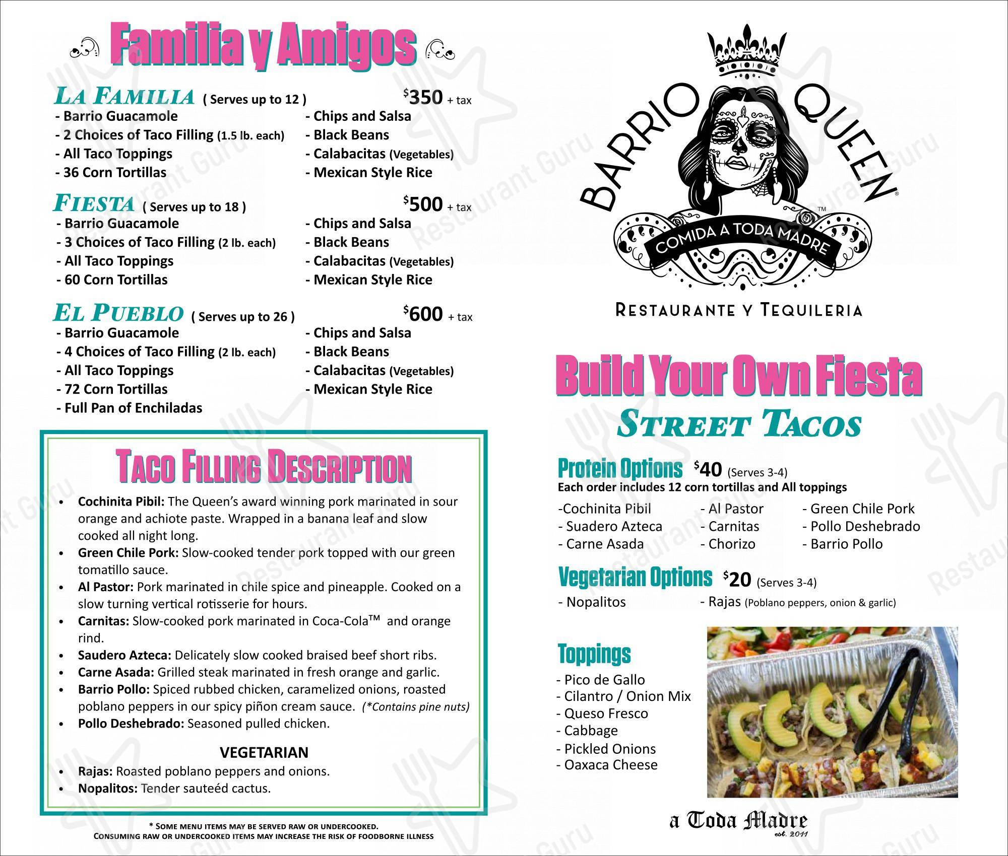 Menu at Barrio Queen Desert Ridge, Phoenix, N Tatum Blvd suite 98