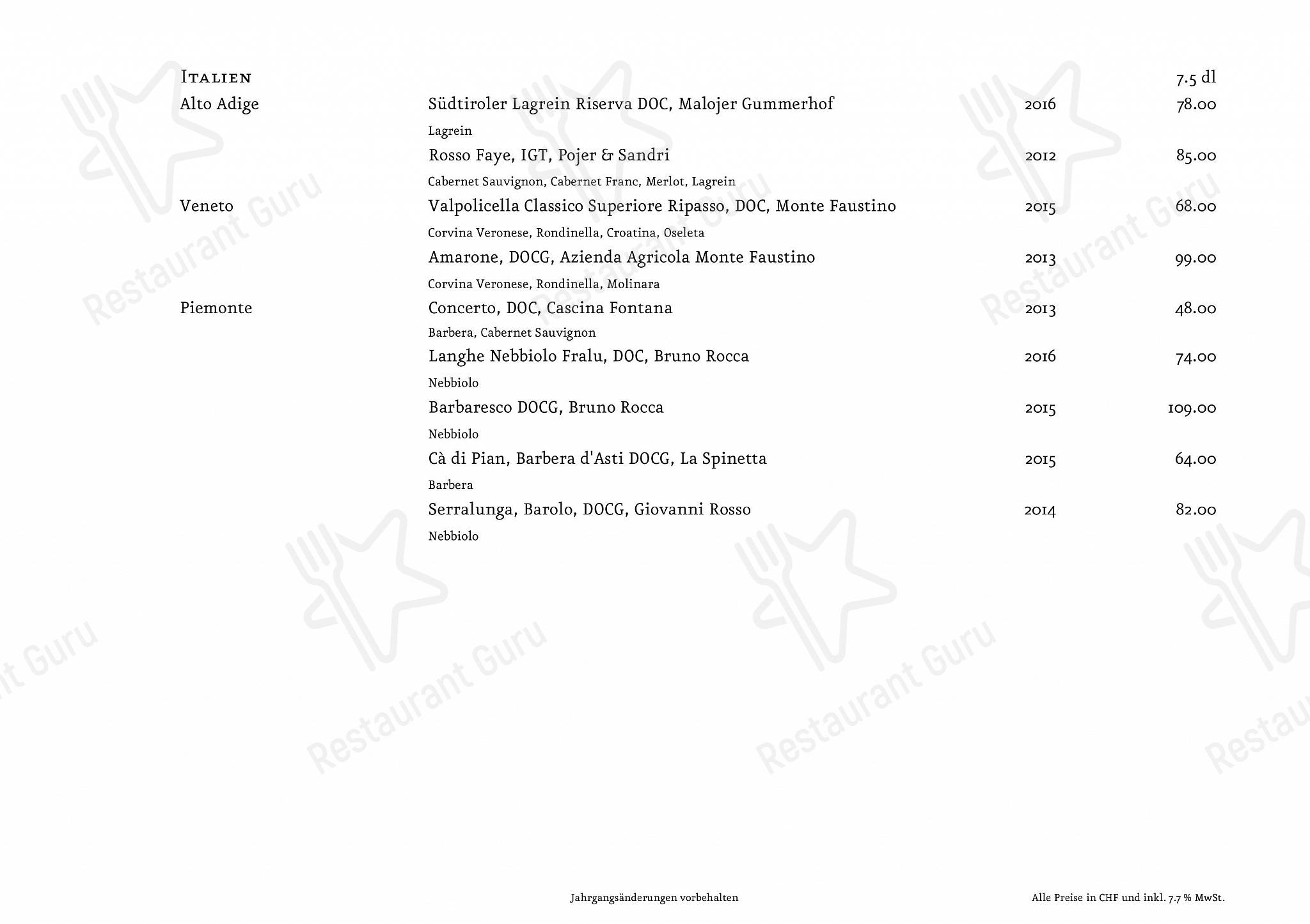 Menu di Consum Weinbar - Основное меню