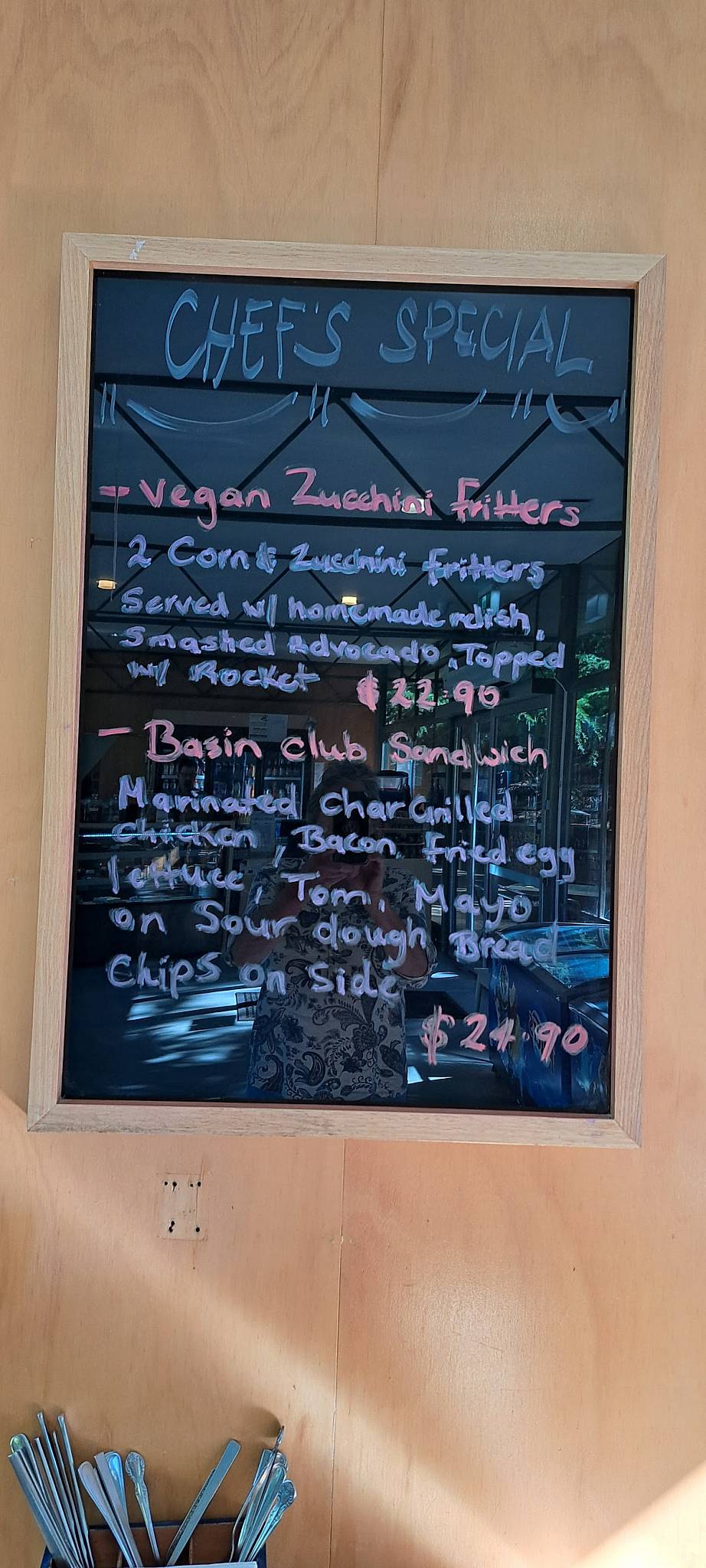 Menu at Basin Cafe, West Launceston