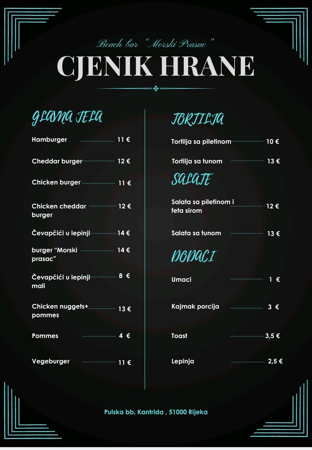 Menu de Beach bar Morski prasac