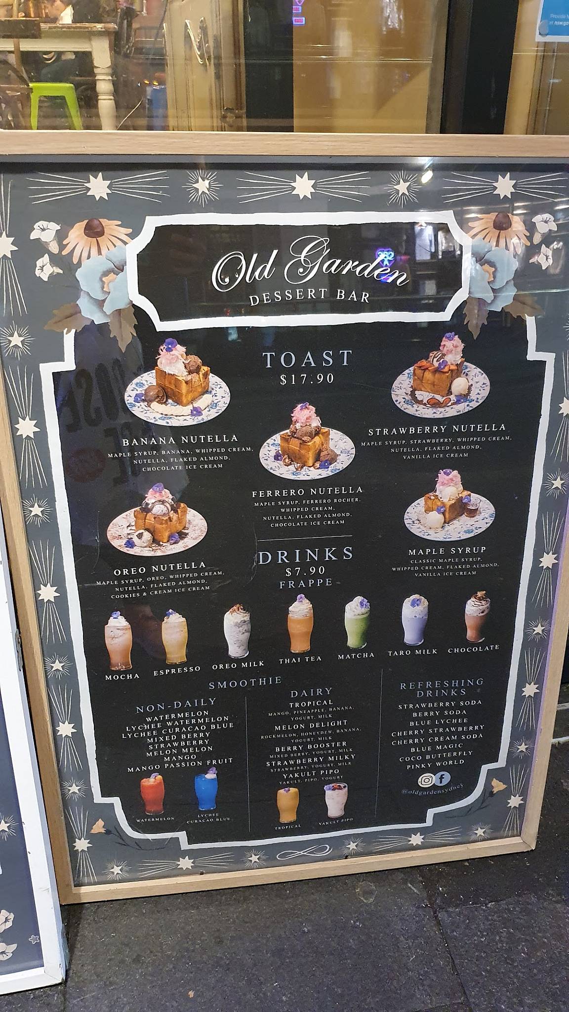 Menu at Bean Sisters Cafe, Sydney