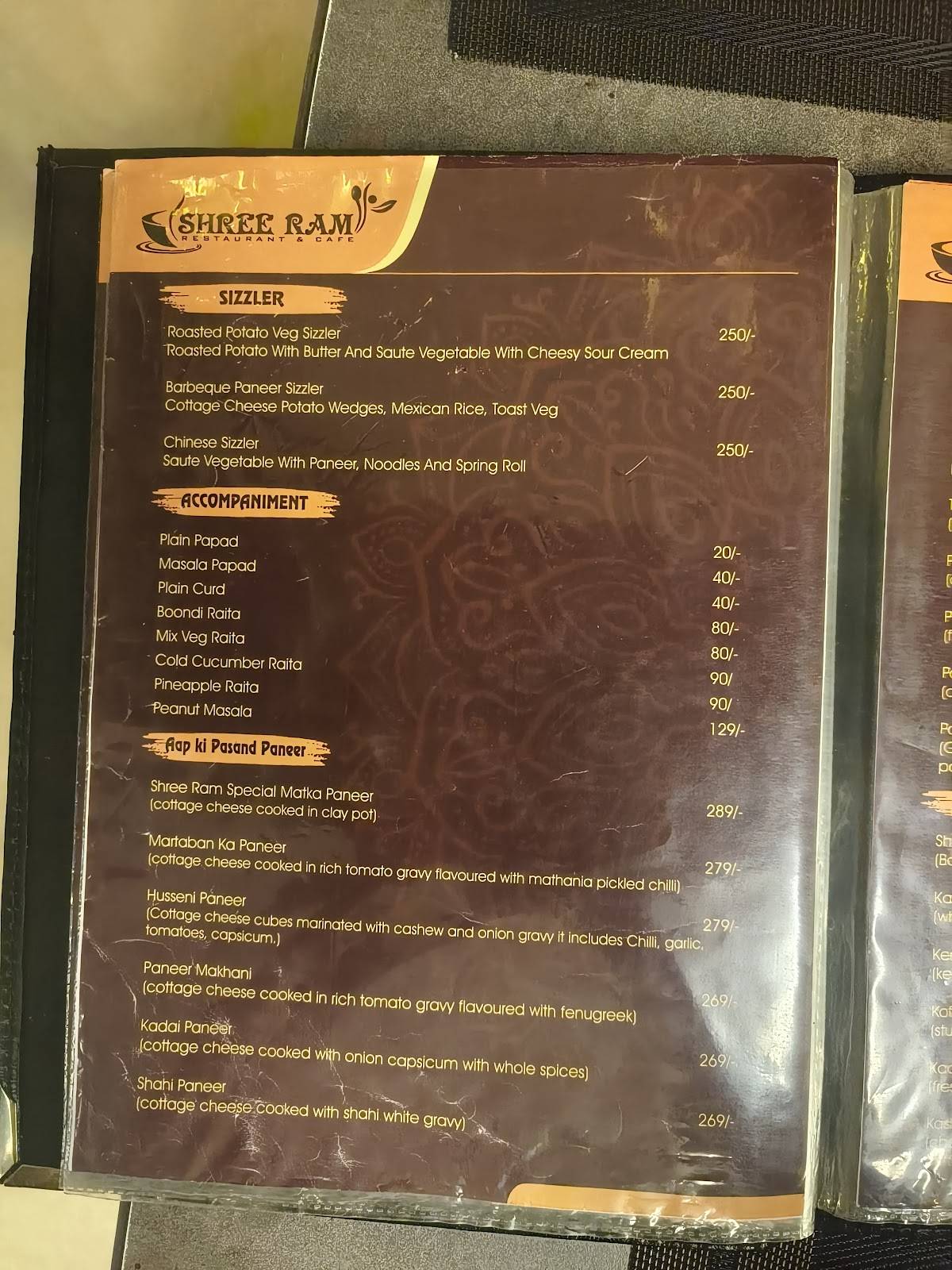 Shree Ram Restaurant & Cafe menu