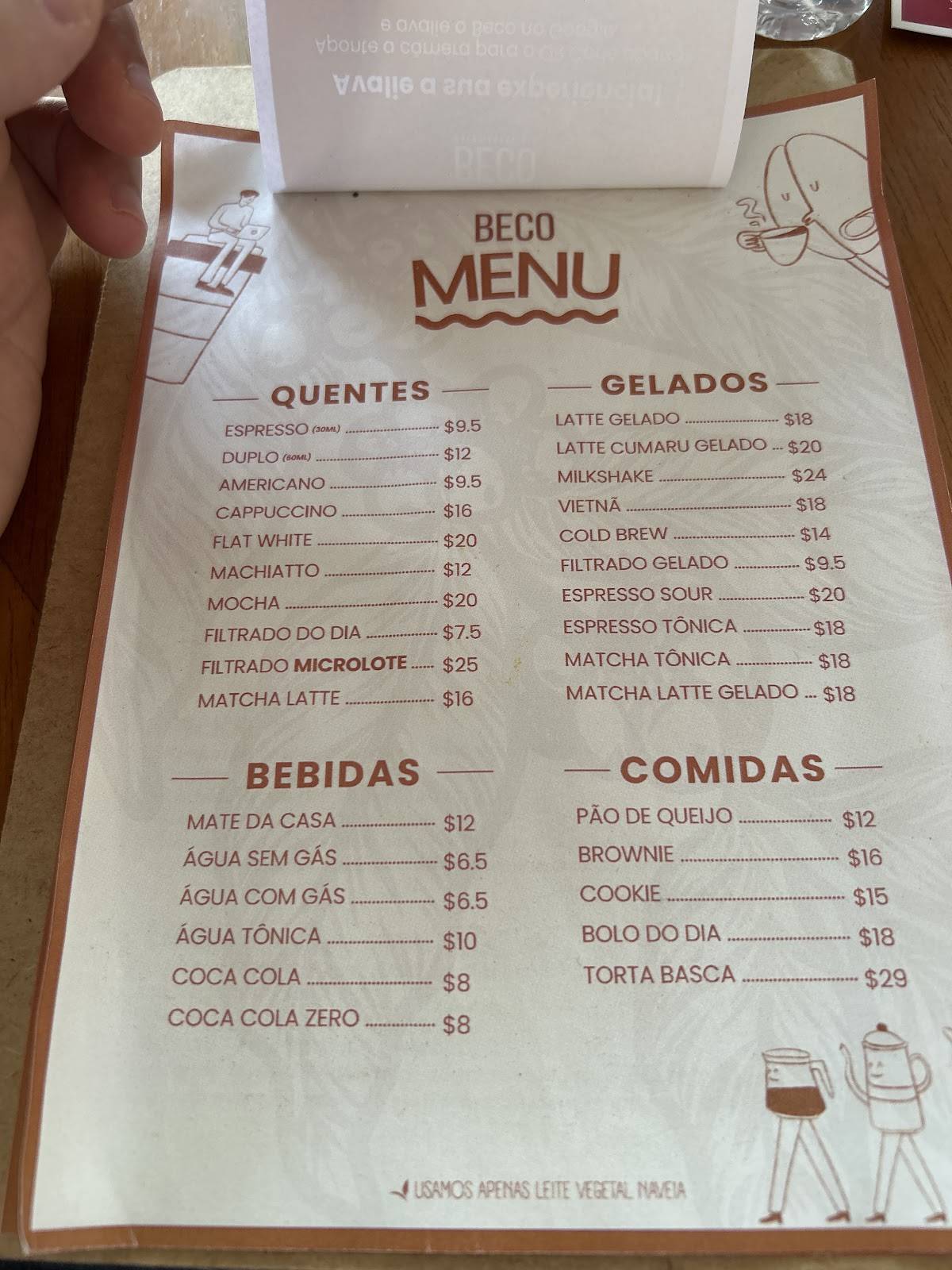 Beco do Café cardápio