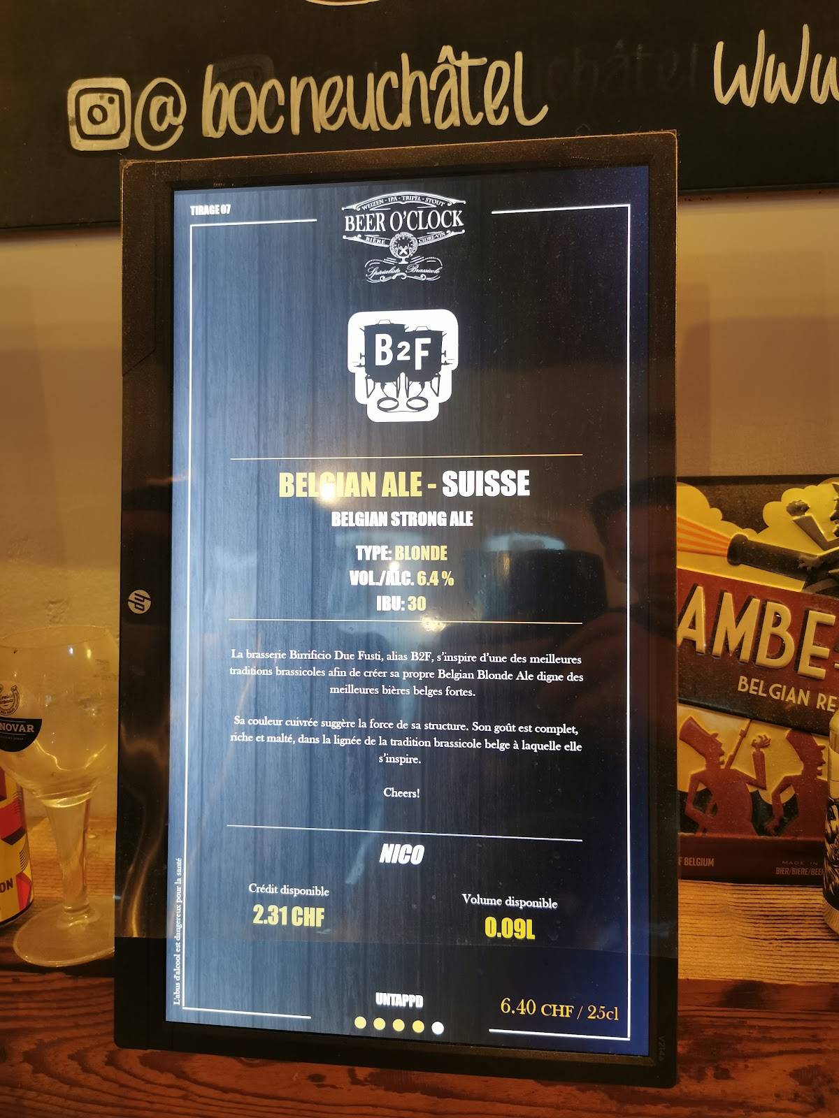 Menu di Beer O'Clock Neuchâtel 