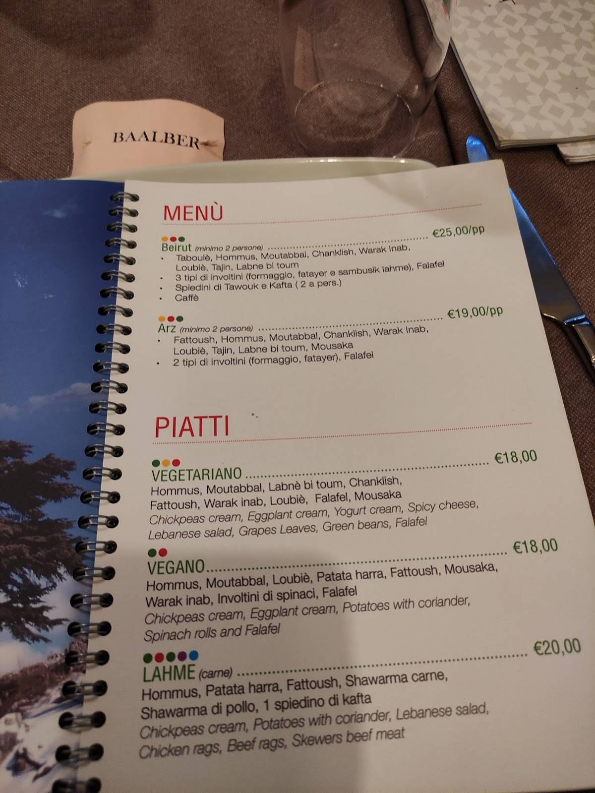Menu di Beirut 