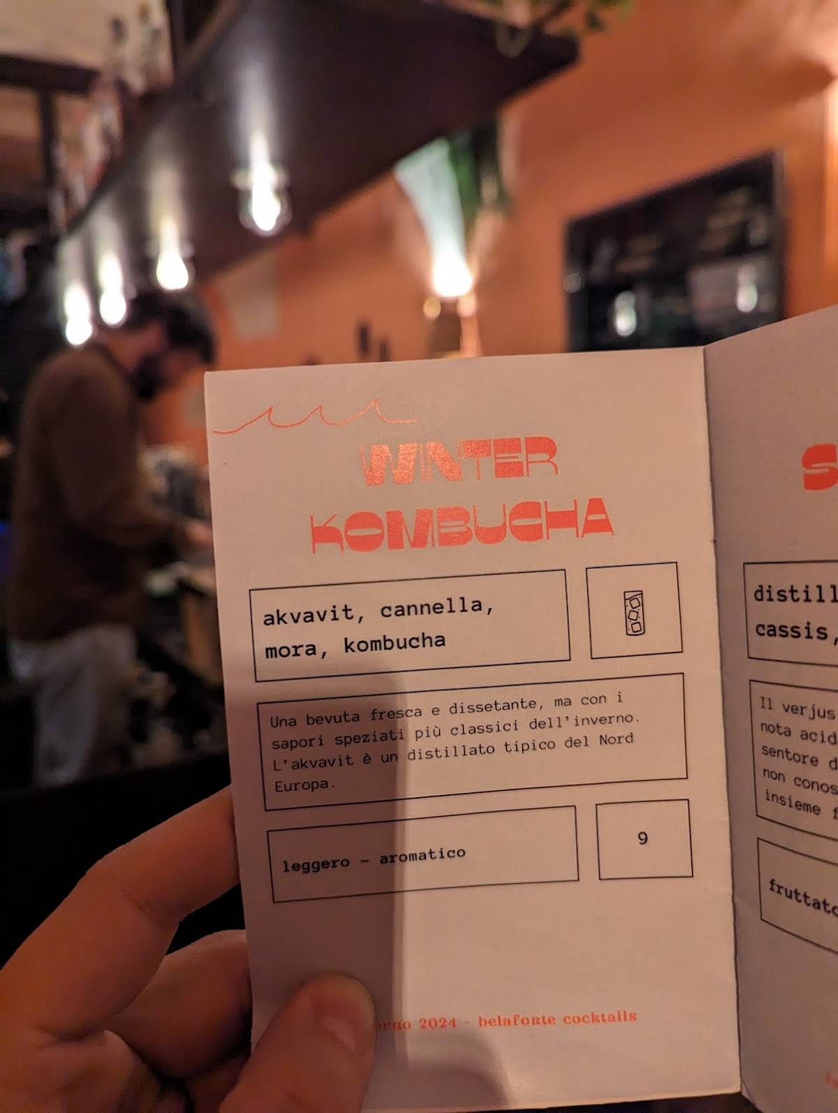 Menu di Belafonte cocktails 