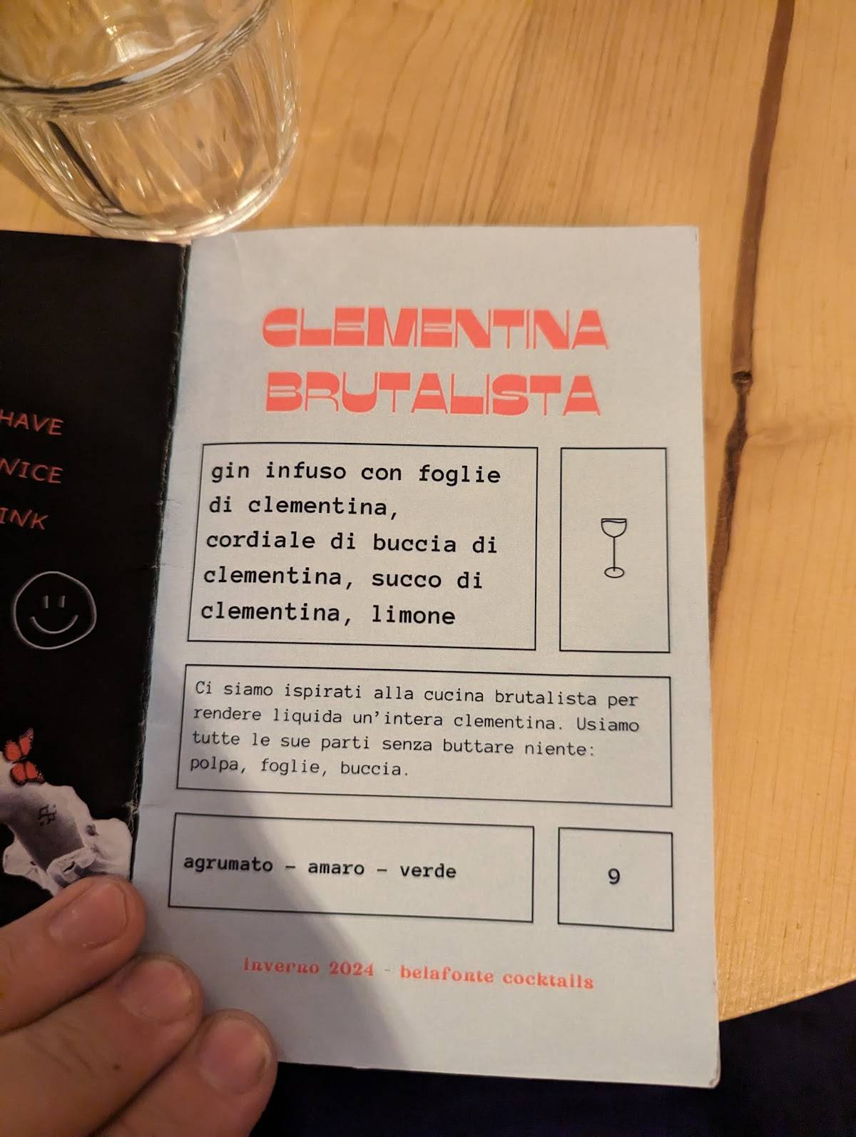 Menu di Belafonte cocktails 