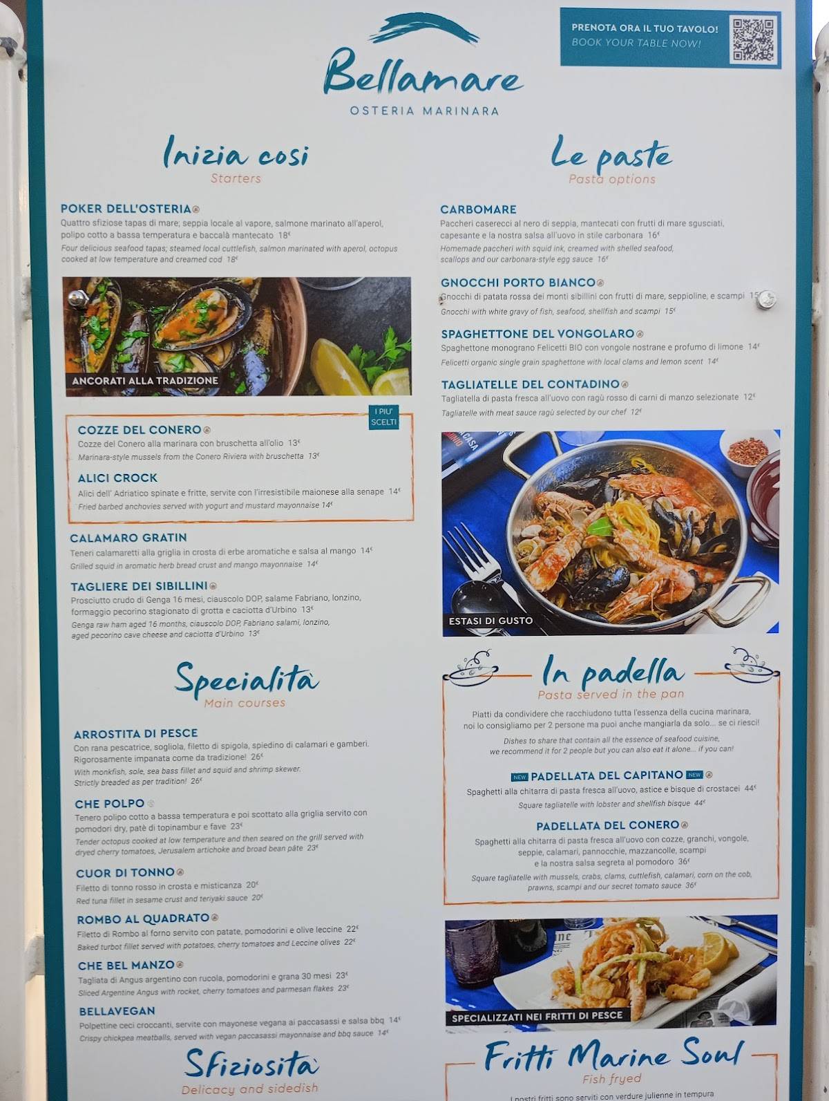 Menu di Bellamare Osteria Marinara 